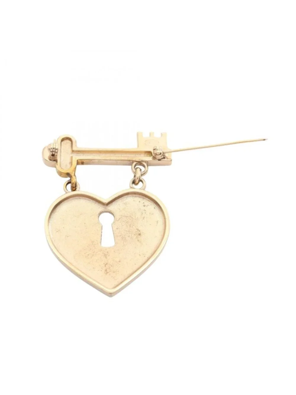 Chanel Brooch CC Logo Heart Lock Gold